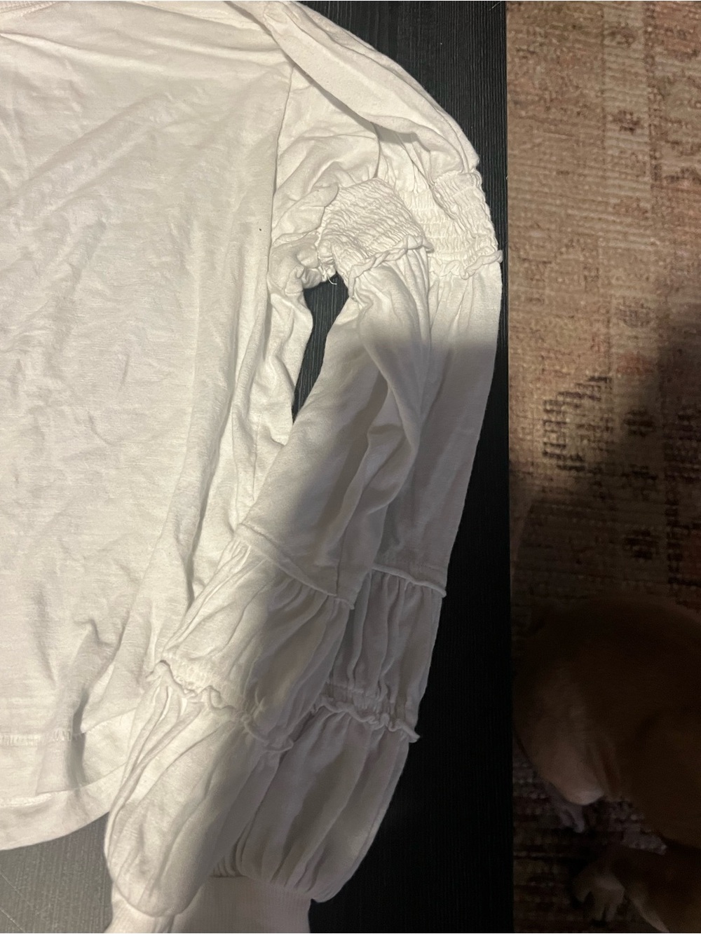 Pilcro Crew-Neck Ruched & Smocked-Sleeve White Top - Picture 5 of 6